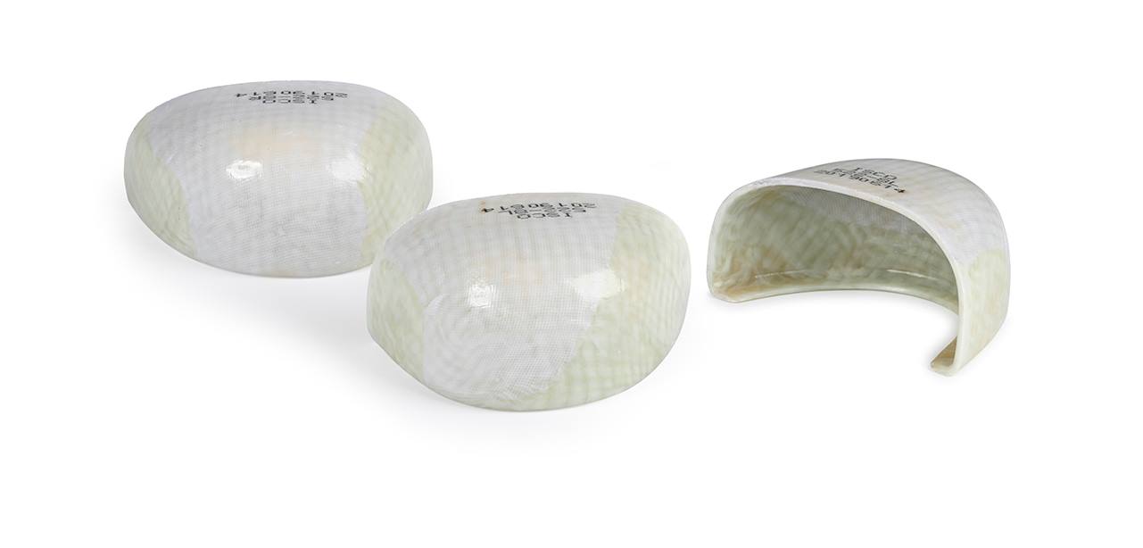 Isco fibre composite toecaps — cross-section showing fiberglass structure